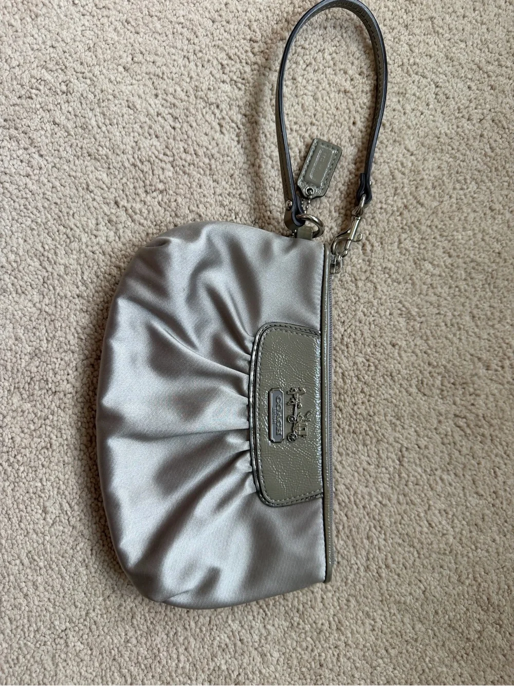 Coach Silver Satin Wristlet